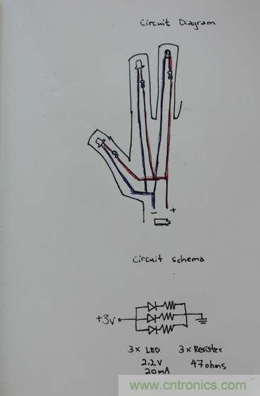 LED多點觸控手套DIY:設(shè)計電路圖