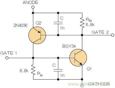 圖2：增加兩個電容值為1nF的SMD陶瓷電容器后，可以在&Delta;V達到10V的情況下防止導通。